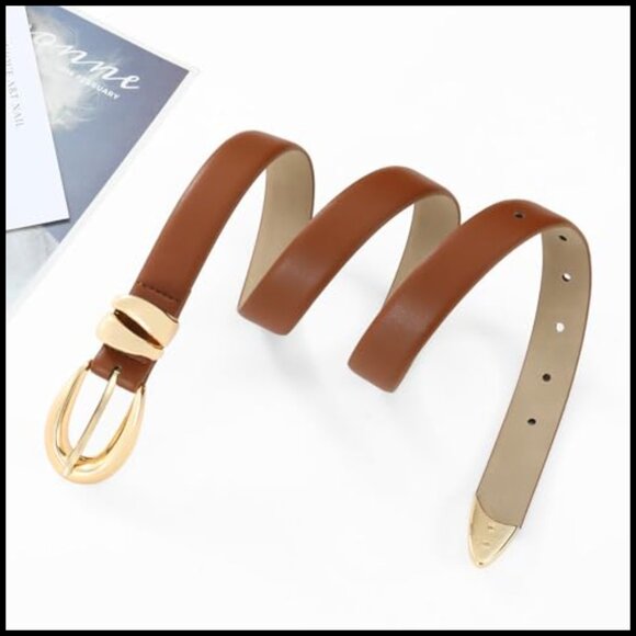Faux Leather Belt with Gold Buckle Adjustable for Jeans Dresses main image 7